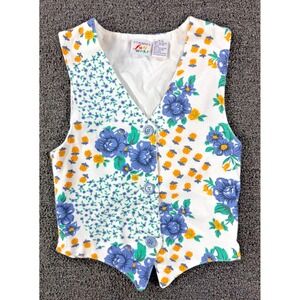 Vintage  K.T. Kemple's Fun Wear Floral Vest Button  Cottagecore Girls Size 5/6